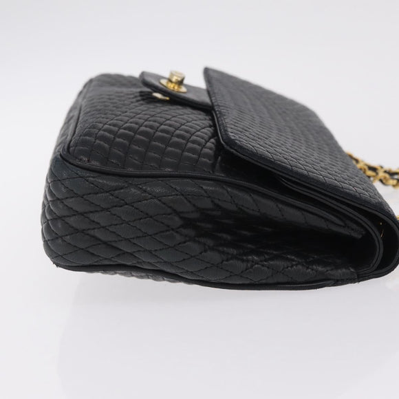 Bally Chain Shoulder Bag Leather Black Gold Auth BA16698