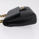Bally Chain Shoulder Bag Leather Black Gold Auth BA16698-5
