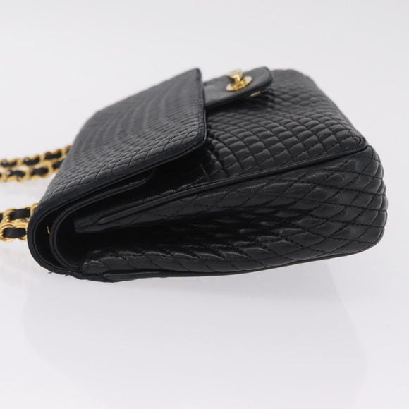 Bally Chain Shoulder Bag Leather Black Gold Auth BA16698