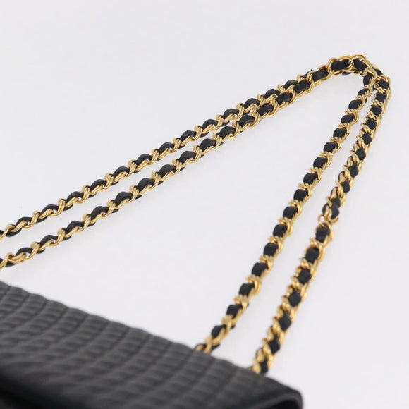 Bally Chain Shoulder Bag Leather Black Gold Auth BA16698