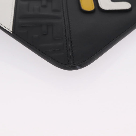 FENDI FILA Collaboration Clutch Bag Leather Black Gold Auth BA16700A