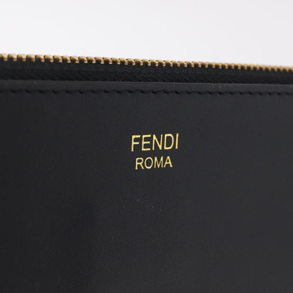 FENDI FILA Collaboration Clutch Bag Leather Black Gold Auth BA16700A