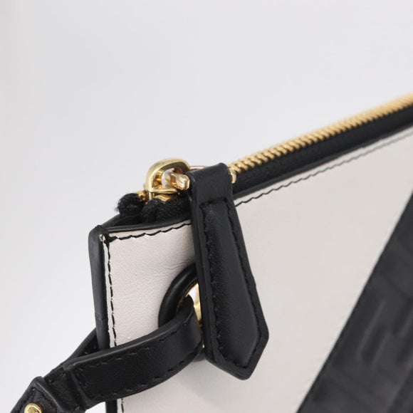 FENDI FILA Collaboration Clutch Bag Leather Black Gold Auth BA16700A