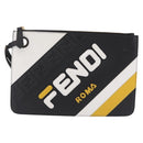 FENDI FILA Collaboration Clutch Bag Leather Black Gold Auth BA16700A-2