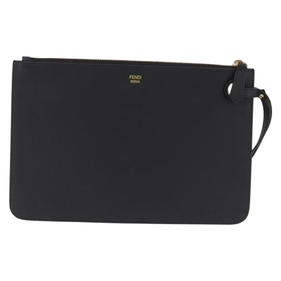 FENDI FILA Collaboration Clutch Bag Leather Black Gold Auth BA16700A