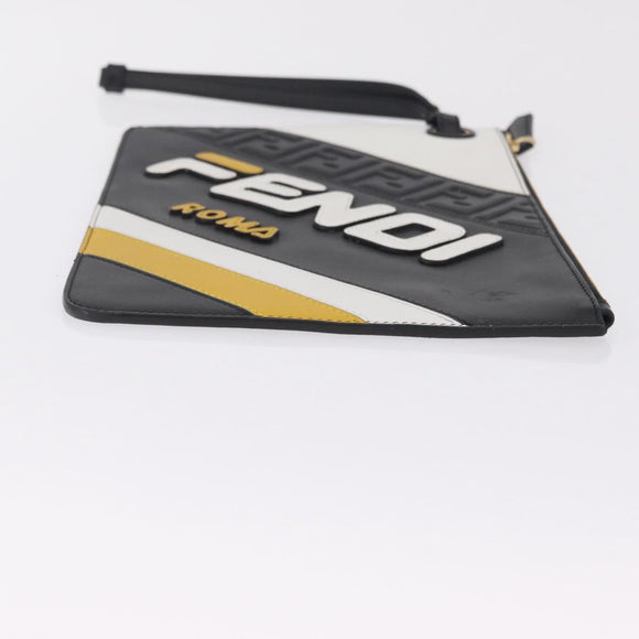 FENDI FILA Collaboration Clutch Bag Leather Black Gold Auth BA16700A