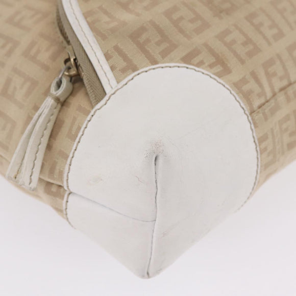 FENDI Zucchino Canvas Hand Bag Beige Gold Auth BA16701