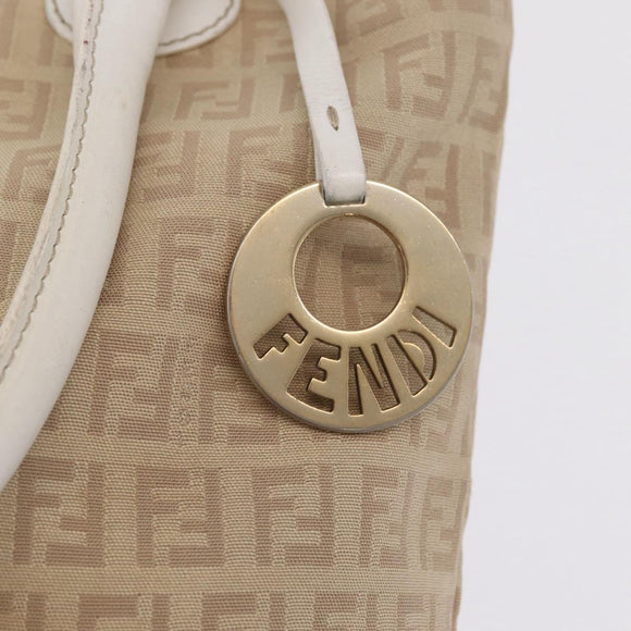 FENDI Zucchino Canvas Hand Bag Beige Gold Auth BA16701