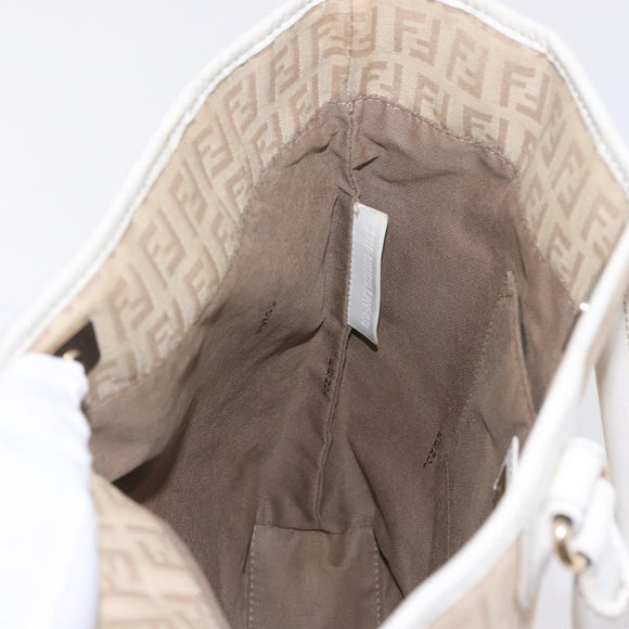 FENDI Zucchino Canvas Hand Bag Beige Gold Auth BA16701