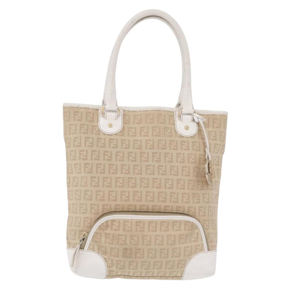 FENDI Zucchino Canvas Hand Bag Beige Gold Auth BA16701