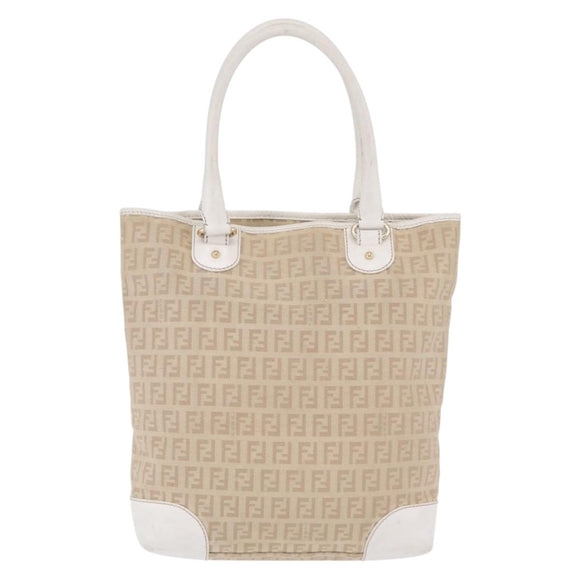 FENDI Zucchino Canvas Hand Bag Beige Gold Auth BA16701
