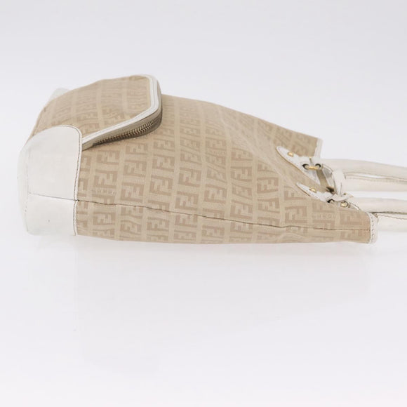 FENDI Zucchino Canvas Hand Bag Beige Gold Auth BA16701