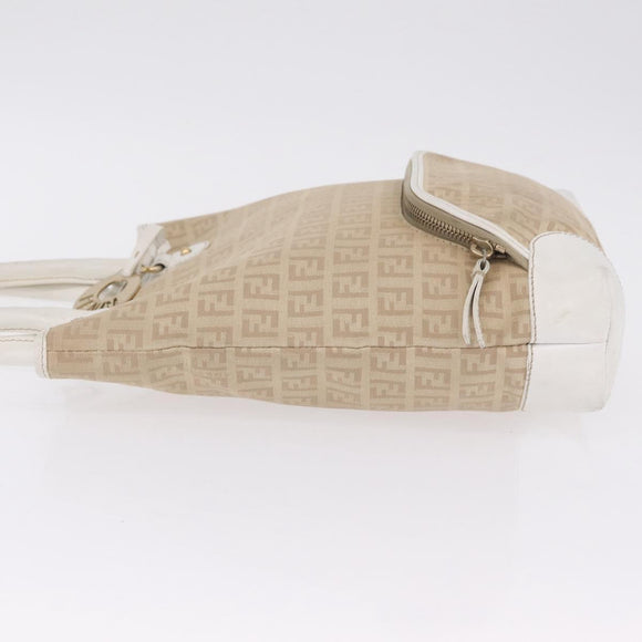 FENDI Zucchino Canvas Hand Bag Beige Gold Auth BA16701