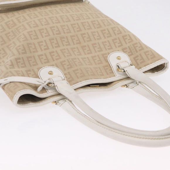 FENDI Zucchino Canvas Hand Bag Beige Gold Auth BA16701
