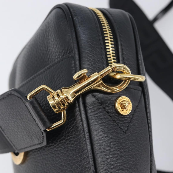 VERSACE Shoulder Bag Leather Black Gold Auth BA16708A