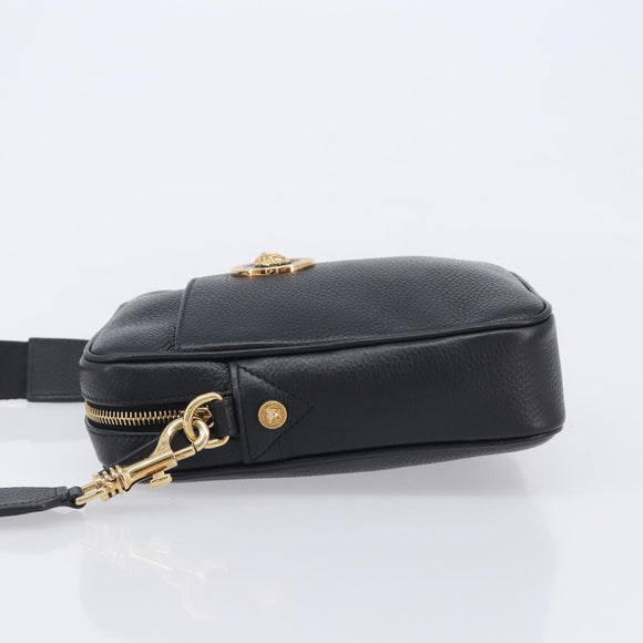 VERSACE Shoulder Bag Leather Black Gold Auth BA16708A