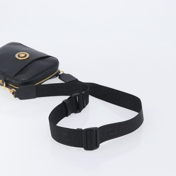 VERSACE Shoulder Bag Leather Black Gold Auth BA16708A