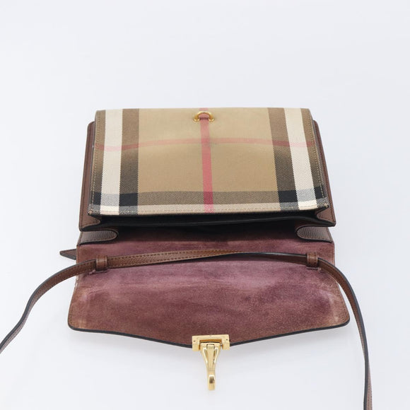 BURBERRY Nova Check Shoulder Bag Canvas Beige Gold Auth BA16725A