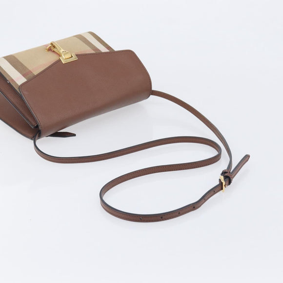 BURBERRY Nova Check Shoulder Bag Canvas Beige Gold Auth BA16725A