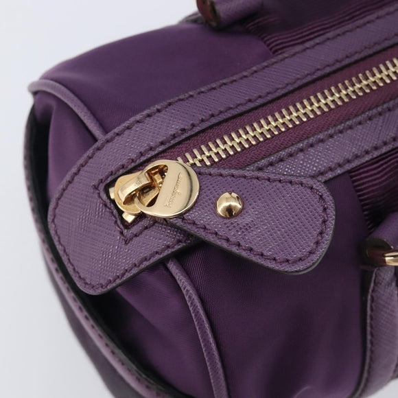Salvatore Ferragamo Vala Hand Bag Nylon Purple Gold Auth BA16735A