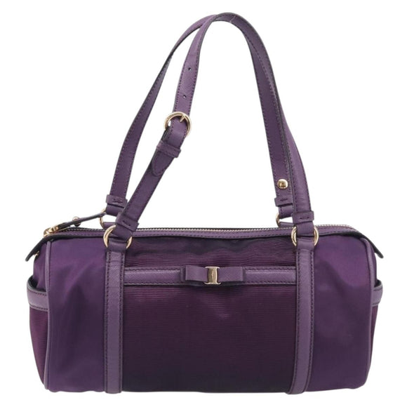 Salvatore Ferragamo Vala Hand Bag Nylon Purple Gold Auth BA16735A