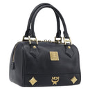 MCM Hand Bag Leather Black Gold Auth BA16736A-1