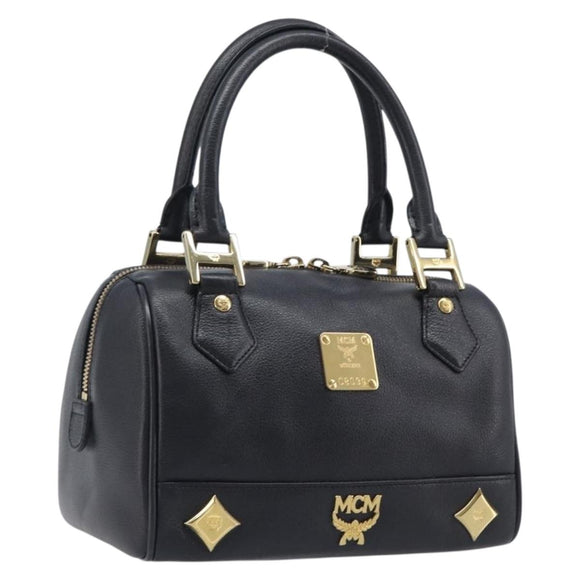 MCM Hand Bag Leather Black Gold Auth BA16736A
