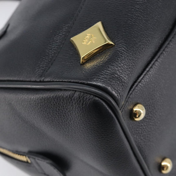 MCM Hand Bag Leather Black Gold Auth BA16736A