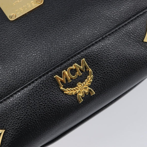 MCM Hand Bag Leather Black Gold Auth BA16736A