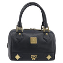 MCM Hand Bag Leather Black Gold Auth BA16736A-2