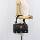 MCM Hand Bag Leather Black Gold Auth BA16736A-25