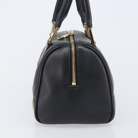 MCM Hand Bag Leather Black Gold Auth BA16736A