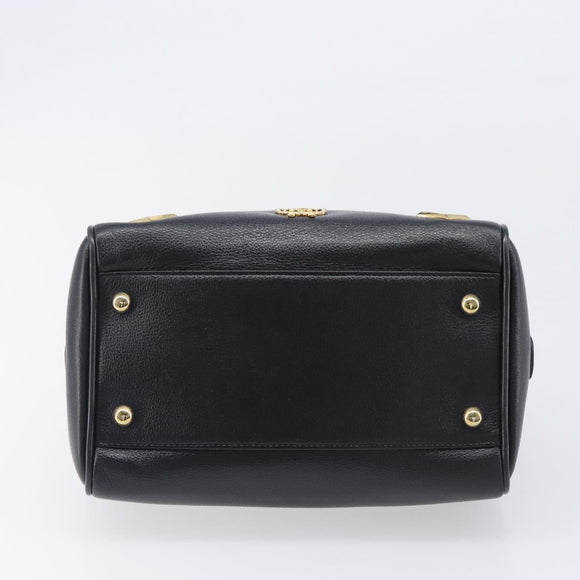 MCM Hand Bag Leather Black Gold Auth BA16736A