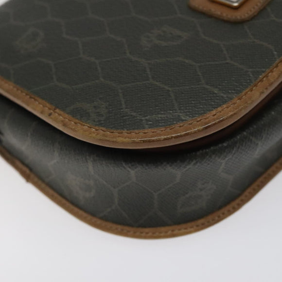 Christian Dior Honeycomb Canvas Shoulder Bag PVC Khaki Auth BA1674