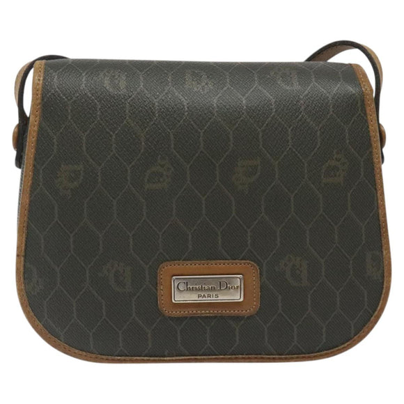 Christian Dior Honeycomb Canvas Shoulder Bag PVC Khaki Auth BA1674