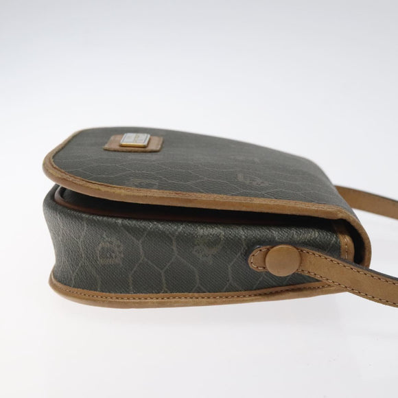 Christian Dior Honeycomb Canvas Shoulder Bag PVC Khaki Auth BA1674