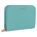 Tiffany & Co. Compact Wallet Leather Light Blue Gold Auth BA16753V-1