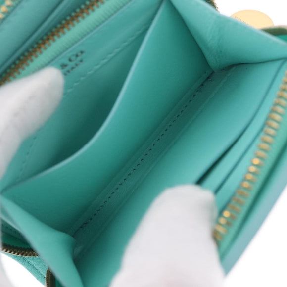 Tiffany & Co. Compact Wallet Leather Light Blue Gold Auth BA16753V