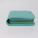 Tiffany & Co. Compact Wallet Leather Light Blue Gold Auth BA16753V-4