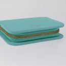 Tiffany & Co. Compact Wallet Leather Light Blue Gold Auth BA16753V-6