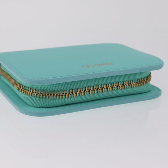 Tiffany & Co. Compact Wallet Leather Light Blue Gold Auth BA16753V
