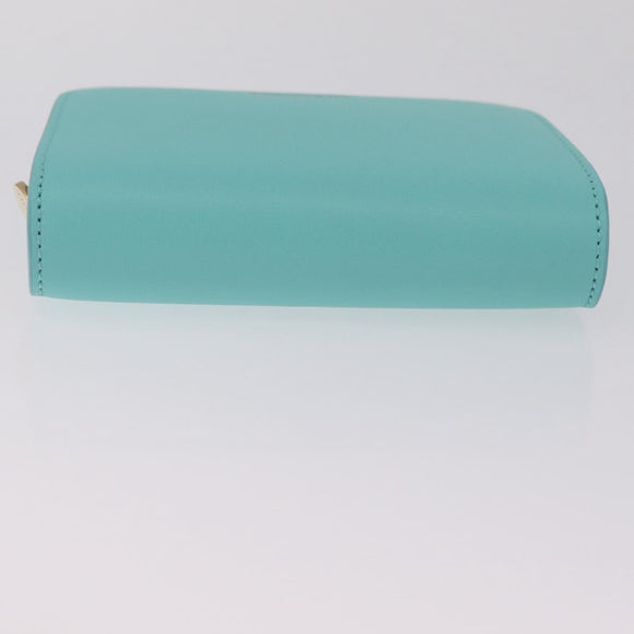 Tiffany & Co. Compact Wallet Leather Light Blue Gold Auth BA16753V