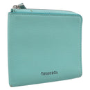 Tiffany & Co. Coin Purse Leather Light Blue Silver Auth BA16754A-1