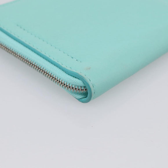 Tiffany & Co. Coin Purse Leather Light Blue Silver Auth BA16754A