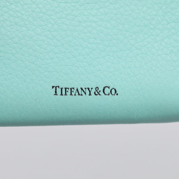 Tiffany & Co. Coin Purse Leather Light Blue Silver Auth BA16754A