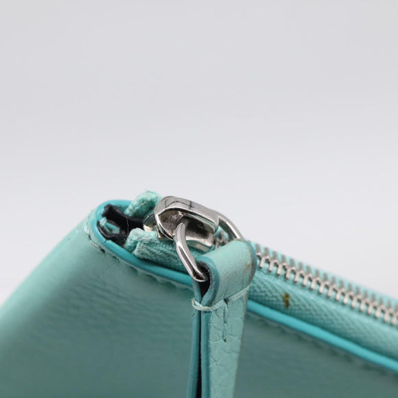 Tiffany & Co. Coin Purse Leather Light Blue Silver Auth BA16754A