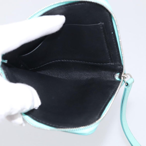 Tiffany & Co. Coin Purse Leather Light Blue Silver Auth BA16754A