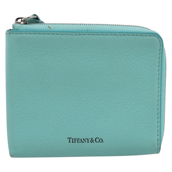 Tiffany & Co. Coin Purse Leather Light Blue Silver Auth BA16754A