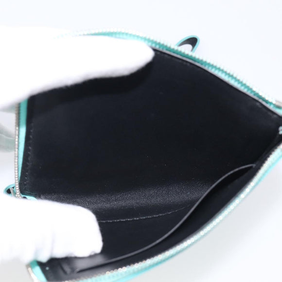 Tiffany & Co. Coin Purse Leather Light Blue Silver Auth BA16754A