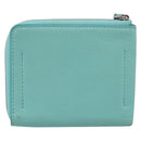 Tiffany & Co. Coin Purse Leather Light Blue Silver Auth BA16754A-3